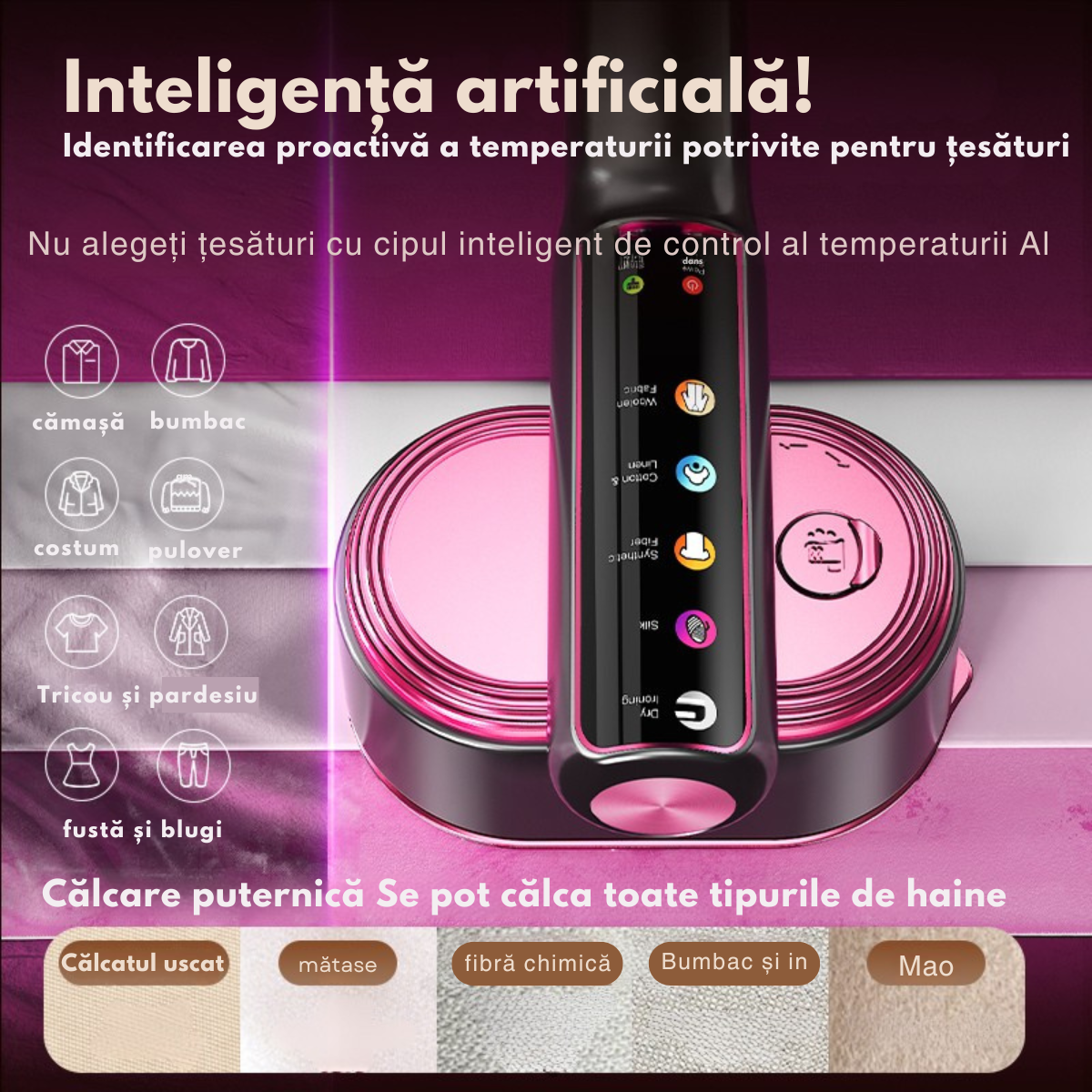 SteamFY Steamer Portabil Profesional – Aparat de Calcat cu Abur 2 in 1, Afisaj Digital, Putere 1200W