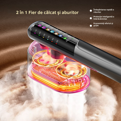 SteamFY Steamer Portabil Profesional – Aparat de Calcat cu Abur 2 in 1, Afisaj Digital, Putere 1200W